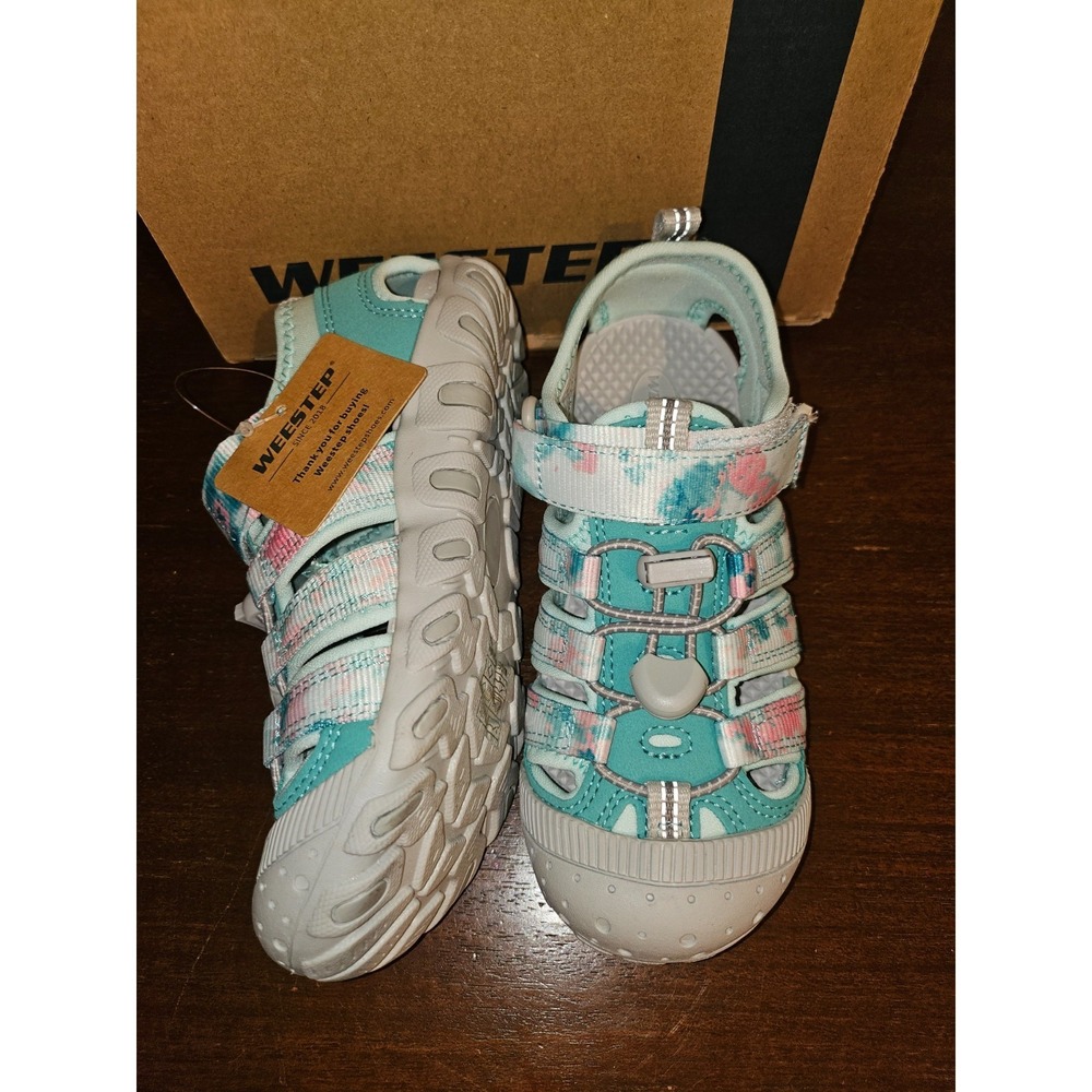 Weestep Hiking Sandals Kids Size 12 Closed Toe Adjustable Tie Dye Teal NEW